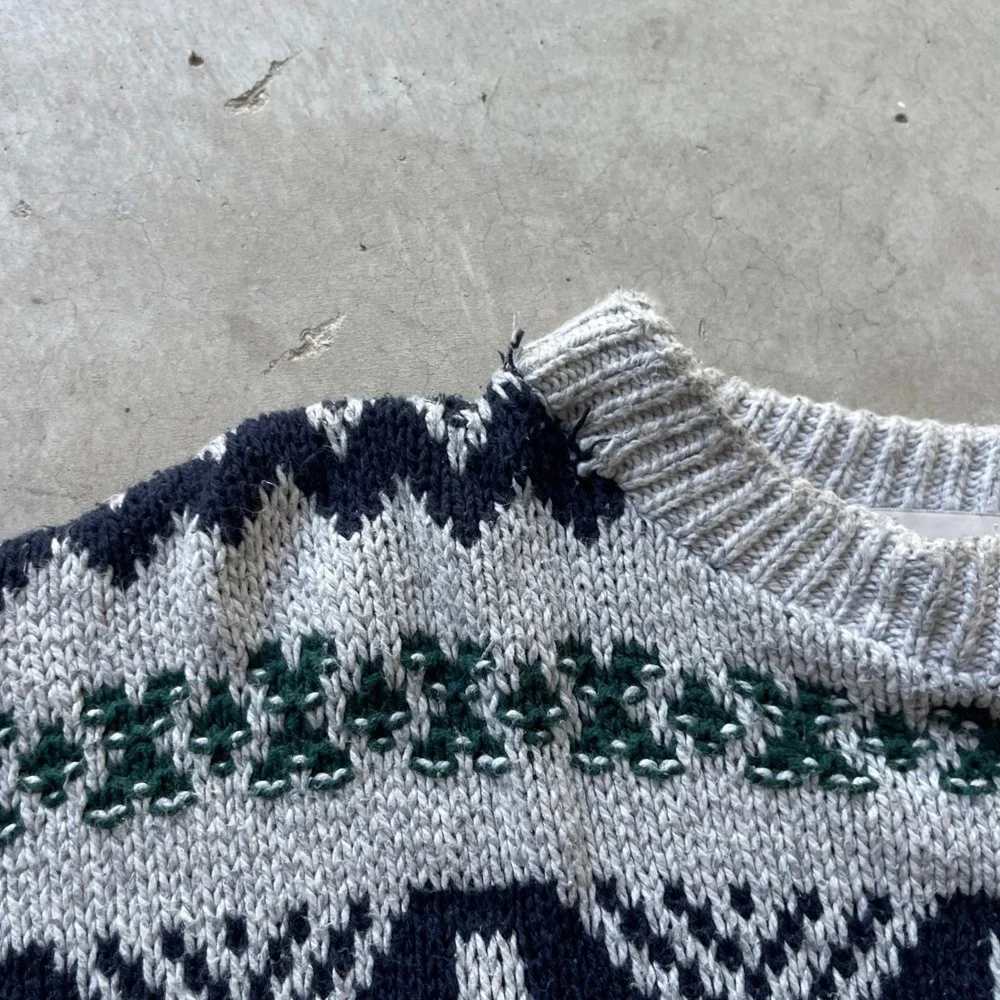 Northwest Territory Mens XL Fair Isle Knit Sweater Grey Navy Green Made in USA